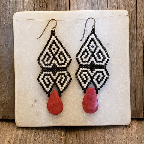 Black&White Celtic Red Coral earrings